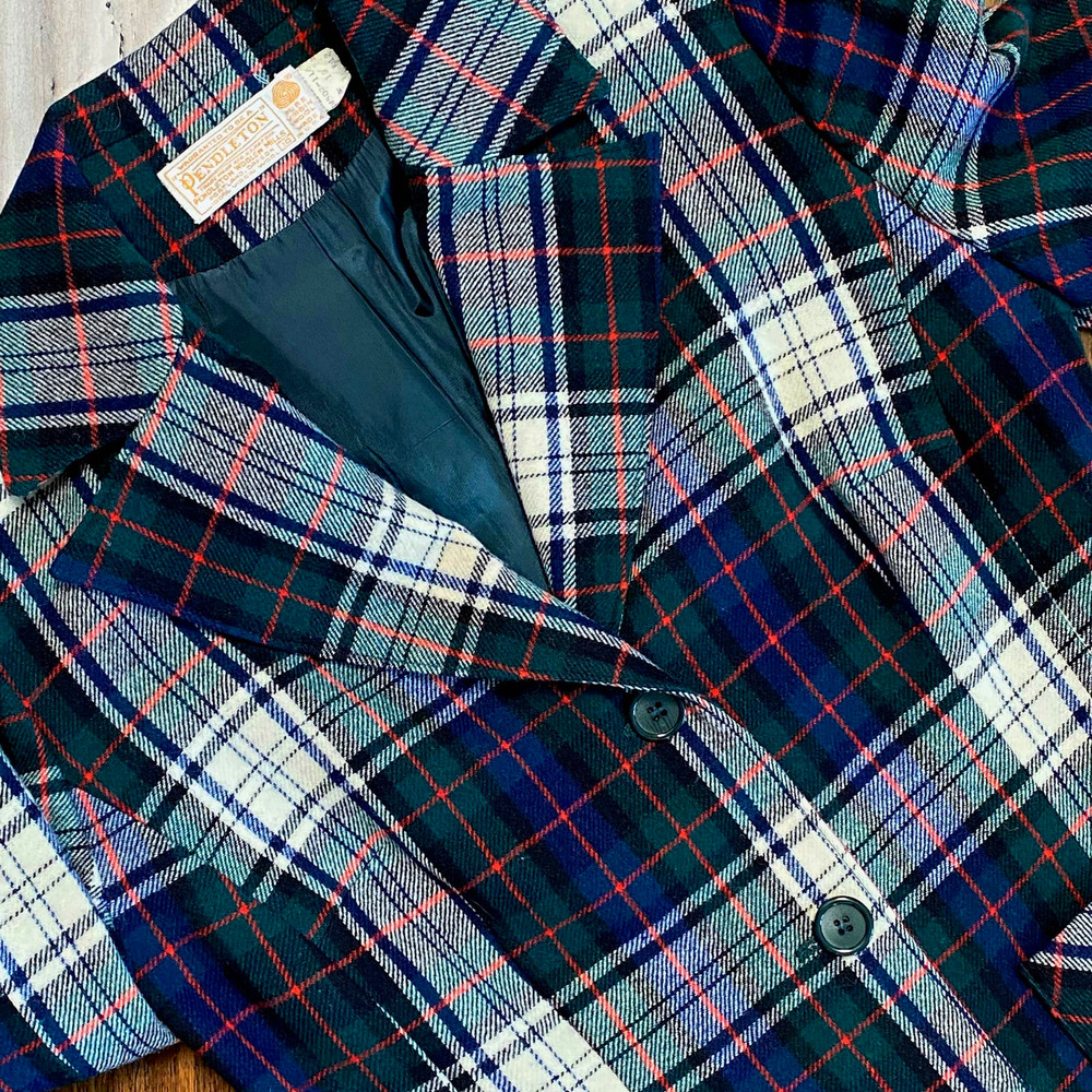 Virgin Wool Blazer Green Tartan Plaid Vintage Made in USA
